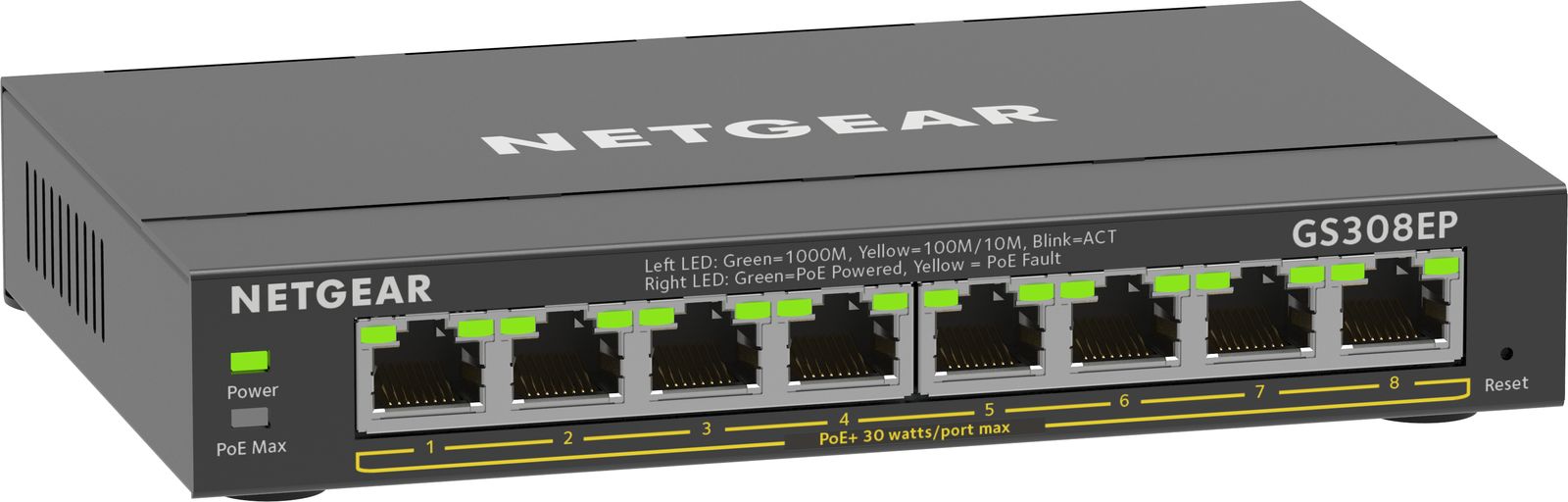 NETGEAR GS308EP Switch 8 Port Gigabit Ethernet LAN PoE Switch Plus (with 8x PoE+ 62W, Managed Network Switch with IGMP Snooping, QoS, VLAN, Fanless Metal Housing) 8 Port | Managed | 8x PoE + 62W