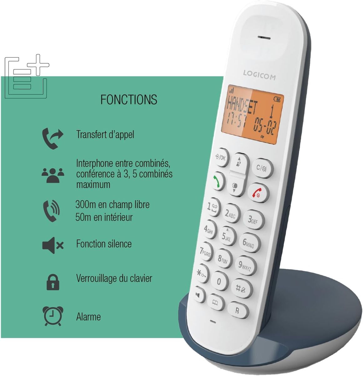 Logicom ILOA 150 Schnurloses Festnetztelefon ohne Anrufbeantworter – Solo – analoge und dect-Telefone – Schiefer