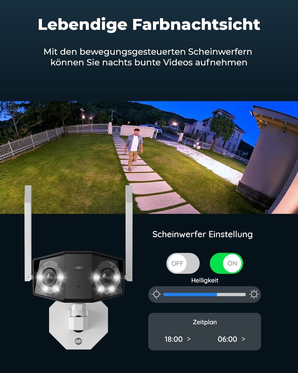 Reolink Duo 2 WiFi 4K Dual-Lens Außen WLAN Überwachungskamera, 180° Ultraweitwinkel, Personen-/Fahrzeug-/Tier-Erkennung, Farbnachtsicht, 2-Wege-Audio, Dualband 2,4/5 GHz
