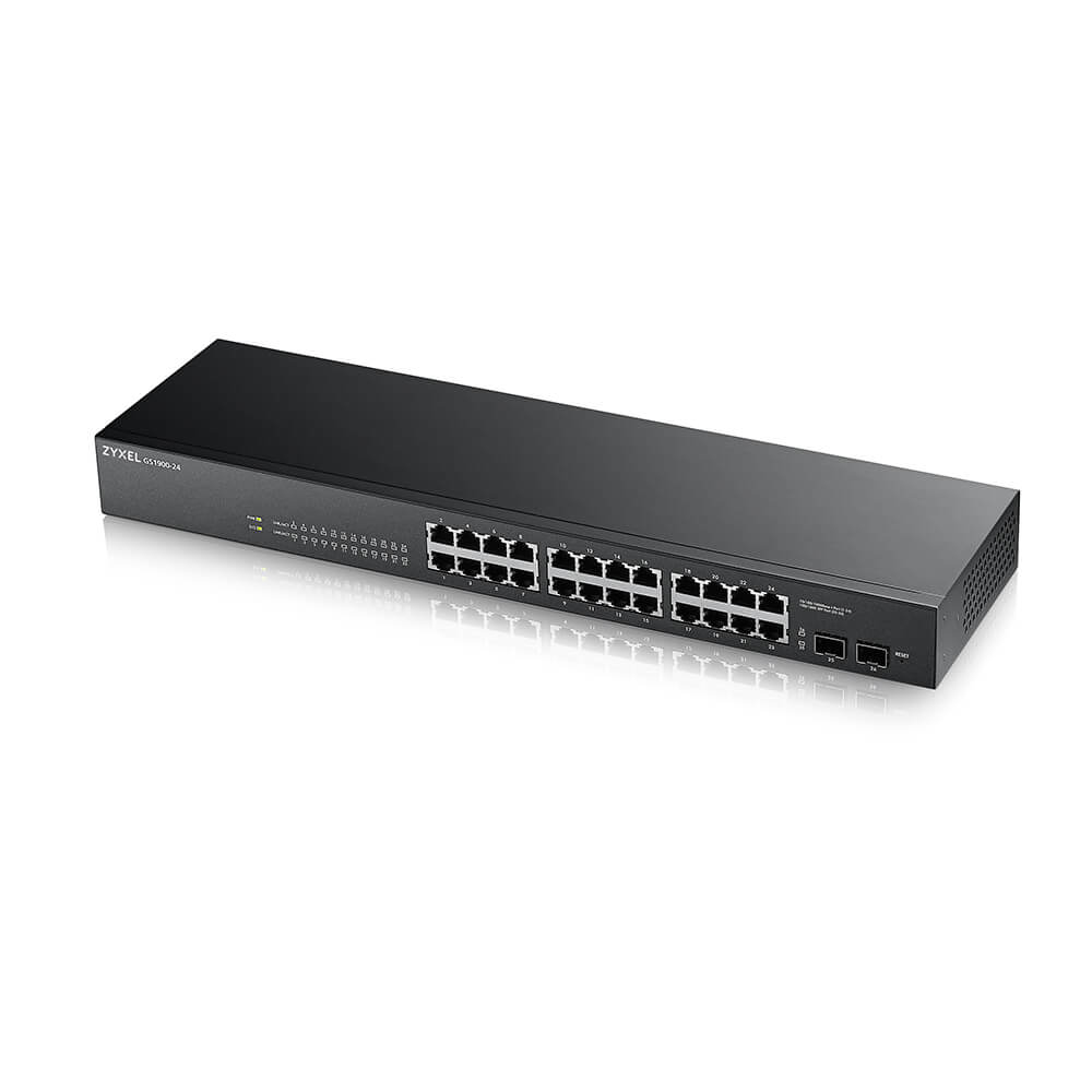 Zyxel GS1900-24-EU0102F Managed L2 Switch, 24x Gigabit RJ45, 2x SFP, 1U Rack, AC-Netzteil, Schwarz