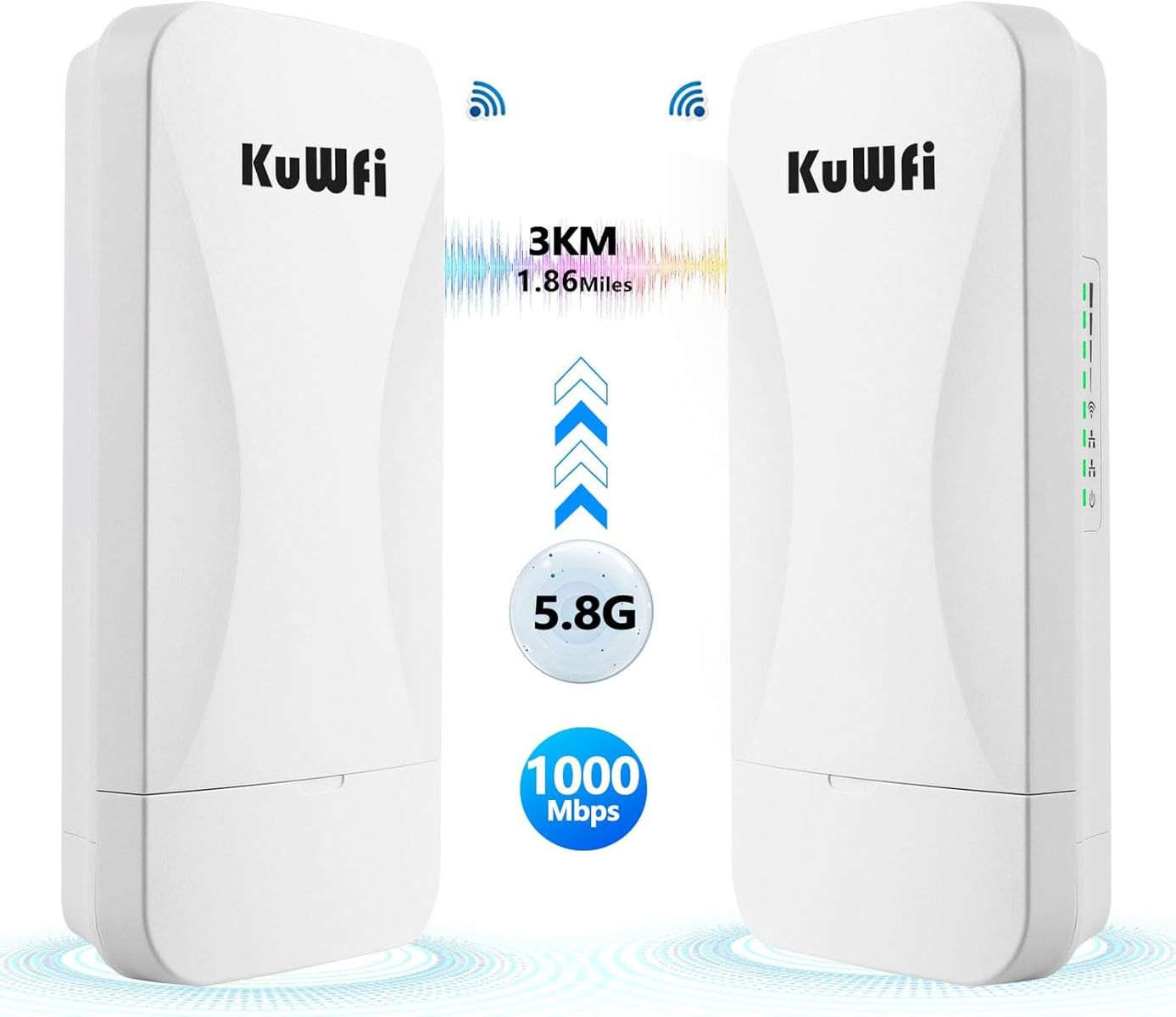 KuWFi WB-5G03 Outdoor Gigabit-WLAN-Bridge, 5,8 GHz, 3 km Reichweite, CPE, 900 Mbps, Gigabit-Ports, 48 V PoE, 14 dBi Antenne, Bridge für IP-Kamera NVR CCTV, EU
