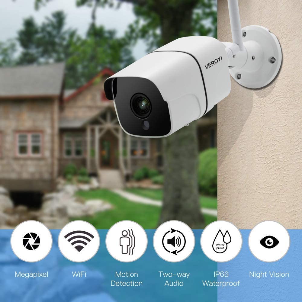Veroyi Security Camera Outdoor Veroyi 1080P Waterproof Home Security Camera System Wi-Fi IP Camera IR Night Vision Motion Detection 2-Way Audio Remote Monitor