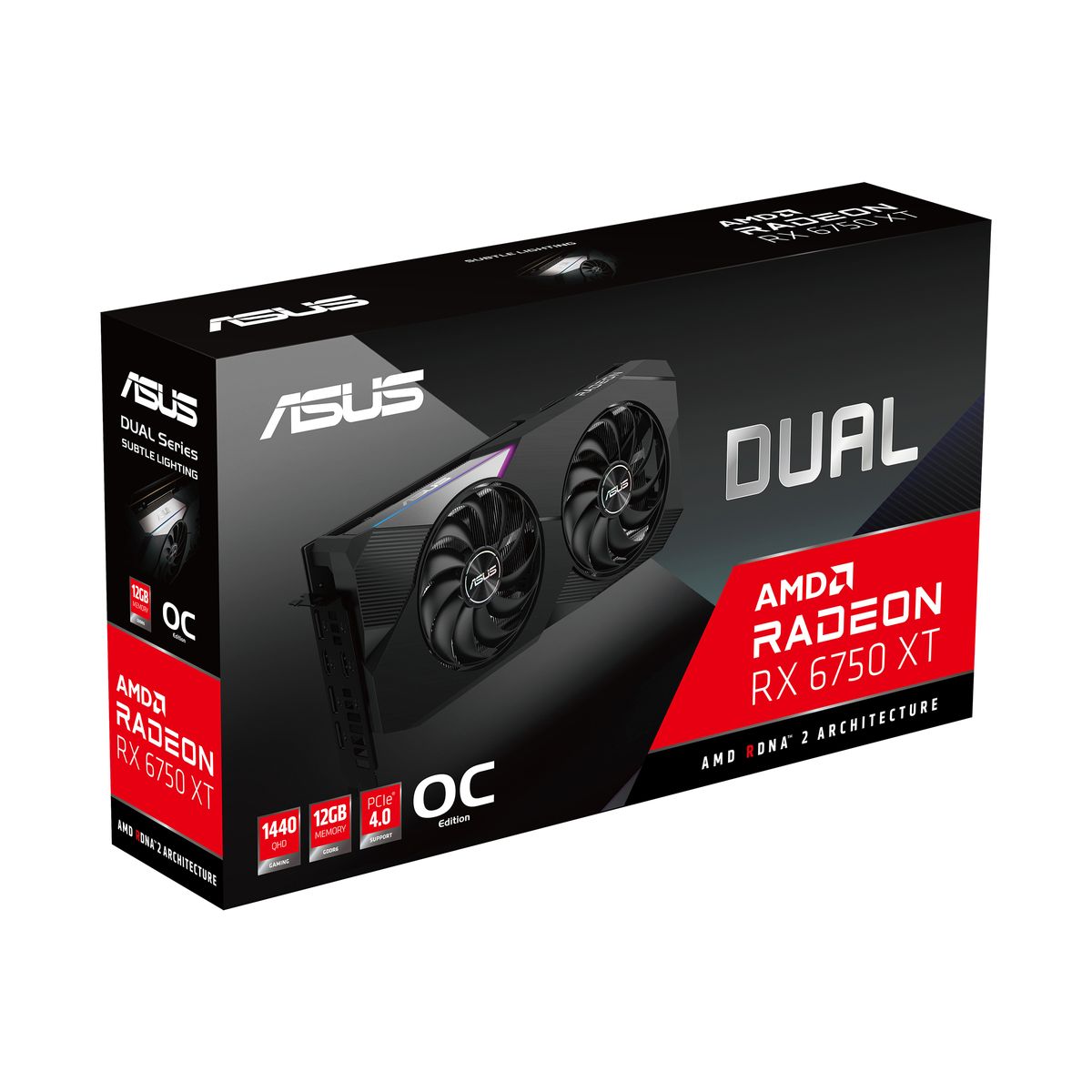 ASUS Dual RX 6750 XT O12G Grafikkarte, AMD Radeon RX 6750 XT 12GB GDDR6, PCIe 4.0, HDMI 2.1, DisplayPort 1.4a, 2x8-pin, 2 Lüfter, 2,7 Slots
