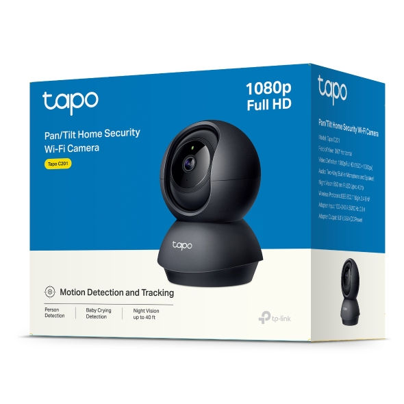 TP-Link Tapo C201 Indoor Sicherheitskamera, WLAN, Nachtsicht 12 m, FullHD 1080p, Tisch/Wand, v5.0, EU