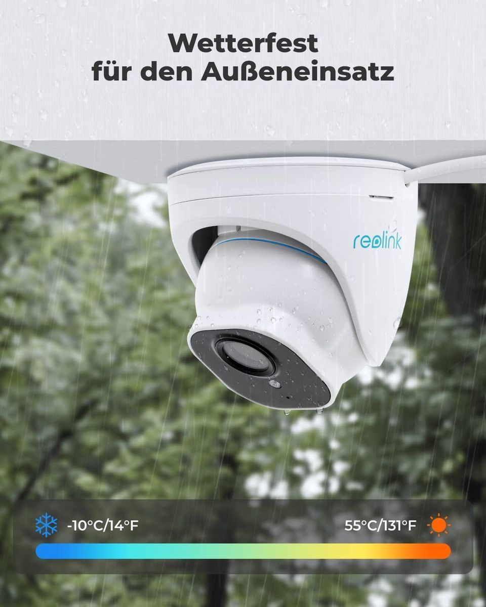 Reolink 5MP PoE IP Kamera Outdoor Personen-/Autoerkennung Überwachungskamera Aussen Zeitraffer IR Nachtsicht Wasserfest Micro SD Kartensteckplatz，RLC-520A 5mp Kamera