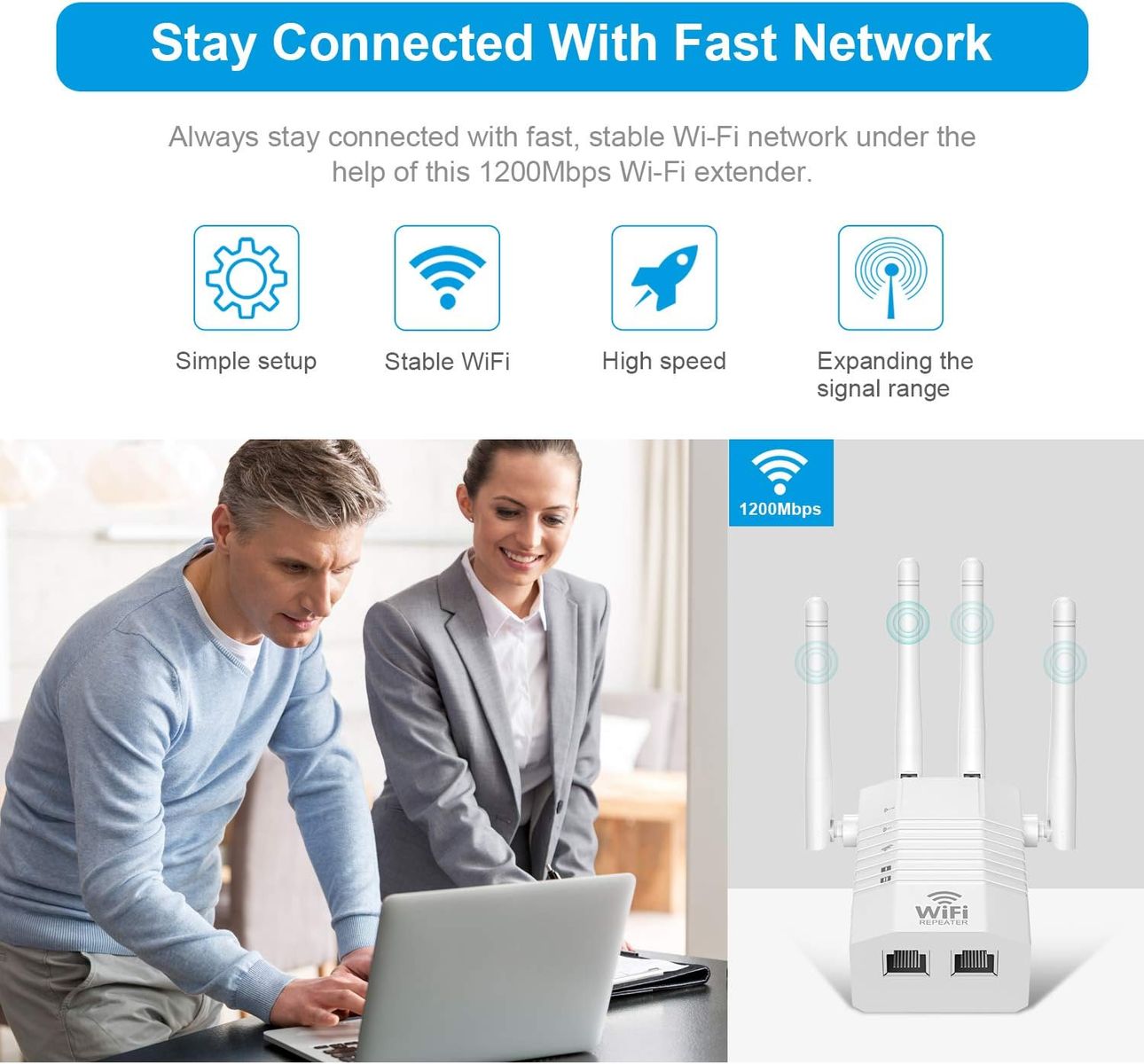 KURUI R1205 WLAN Repeater 1200 Mbit/s Dualband 5 GHz & 2,4 GHz, Access Point & Router Modus, RJ45, Steckertyp C (EU)