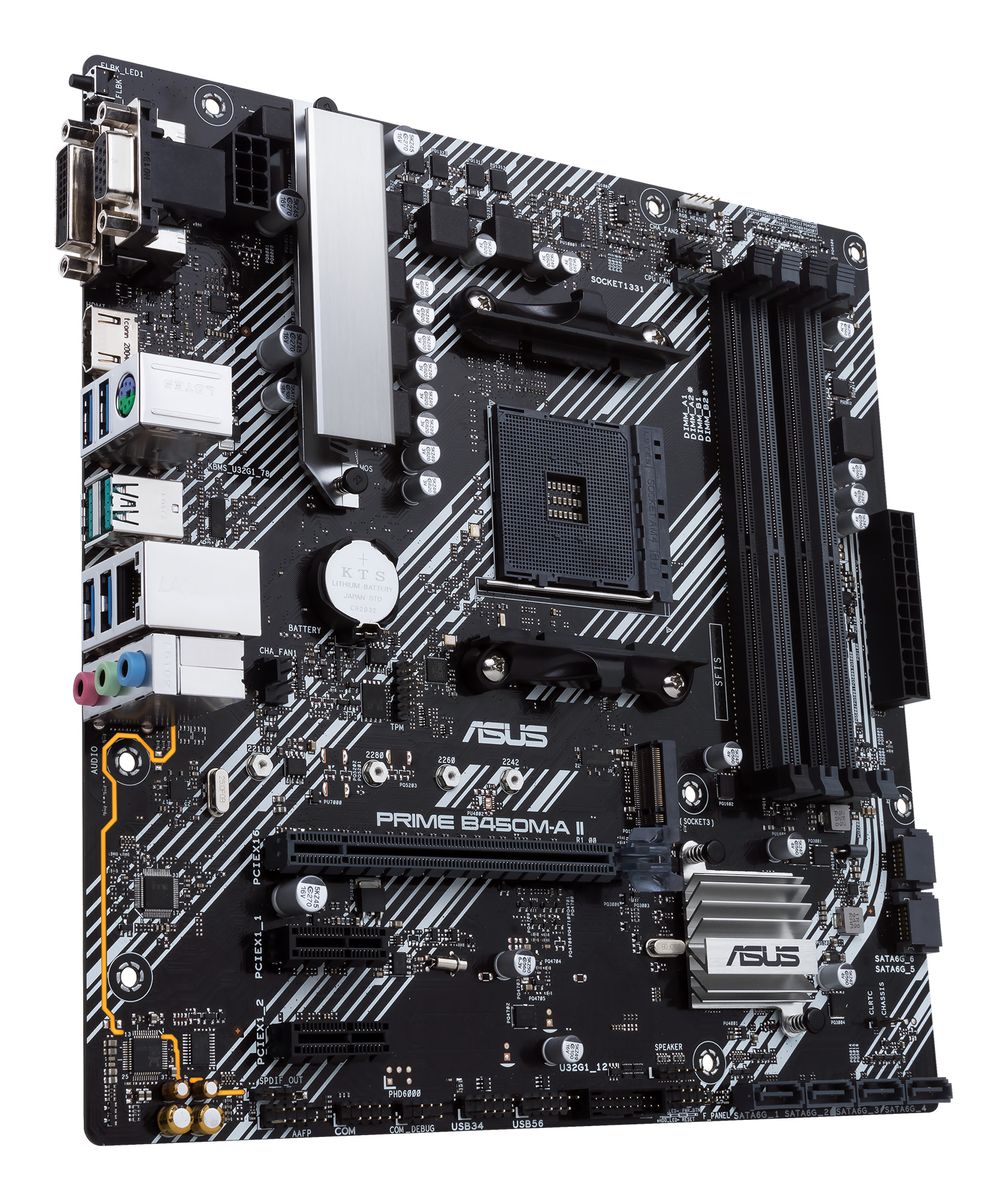 ASUS PRIME B450M-A II Mainboard, AMD B450, Sockel AM4, micro ATX, DDR4, 4x DIMM, 128 GB, SATA III, M.2, HDMI 2.0b, Realtek Gigabit LAN