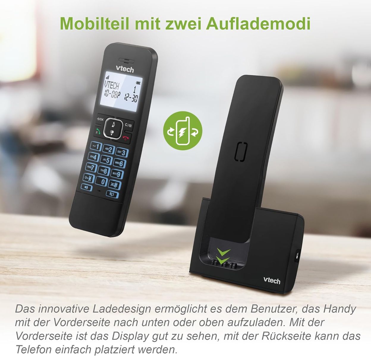 VTech LS1000 DECT Schnurlostelefon Telefon Schnurlos mit innovativer Ladestation, Anrufererkennung/Anklopffunktion, Freisprechfunktion, Display und Tastatur mit Hintergrundbeleuchtetes, ECO-Modus LS1000 1-telefon schnurlos