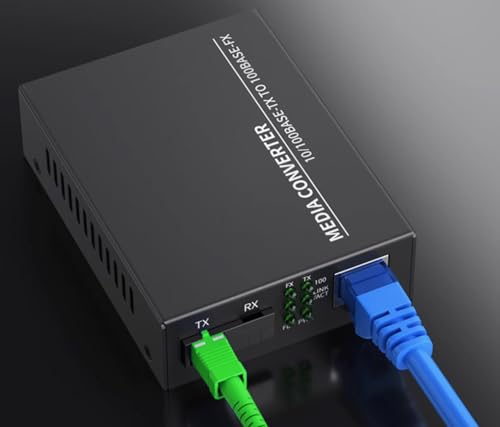 Elfcam 2 x 1 Port RJ45 Ethernet-Faser-Medienkonverter, 1,25 G SFP (Mini-GBIC), SC Monomode, bis 20 km, 1x RJ45 Gigabit