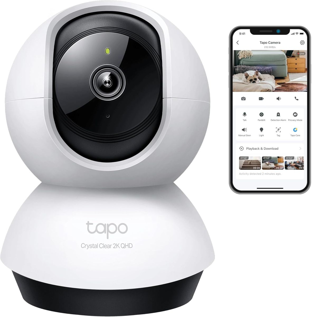 TP-Link Tapo C220 Sphärisch IP-Sicherheitskamera Drinnen 2560 x 1440 Pixel Tisch/Bank