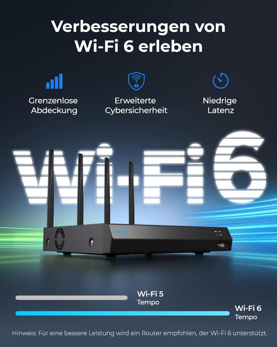 Reolink RLN12W 12CH WLAN NVR, Wi-Fi 6, Integrierte 2 TB HDD, 2,4/5 GHz, Für Reolink WLAN- & Akku-Kameras, Keine PoE-Ports, 24/7 Aufzeichnung, Schwarz