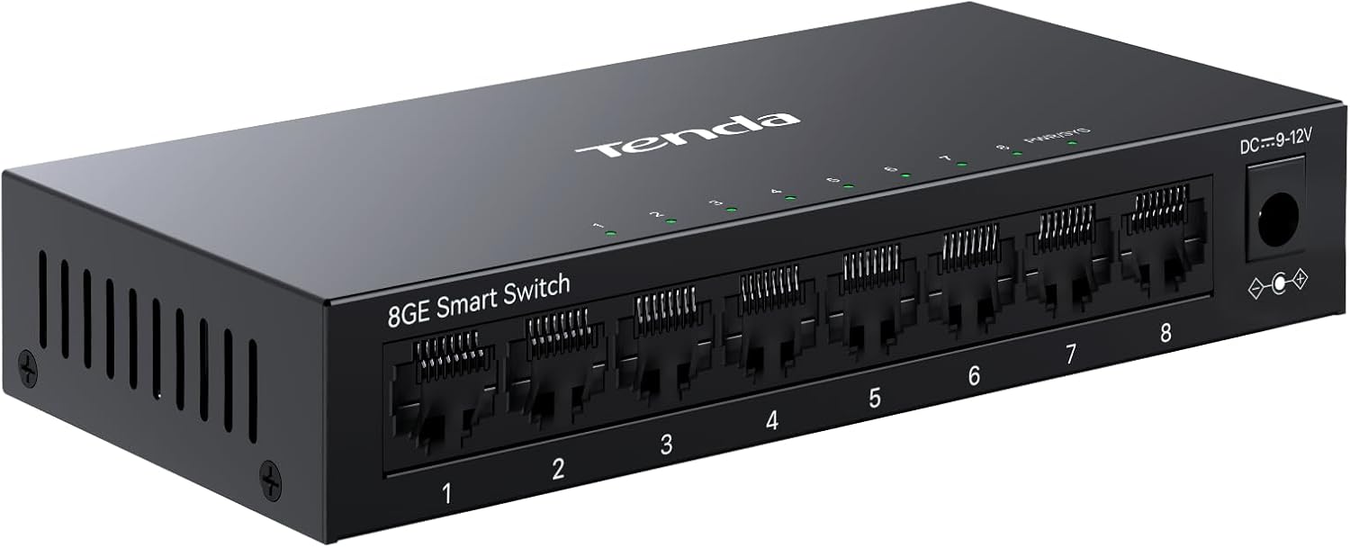 Tenda TEG208E Managed Switch 8 Port Gigabit LAN Switch (IGMP-Snooping, QoS, VLAN, DHCP- Snooping, LAG, MAC Address Binding, Lüfterlos, Energieeffizient, Metall) Netzwerk Switch LAN Verteiler Managed Switch 8 Ports