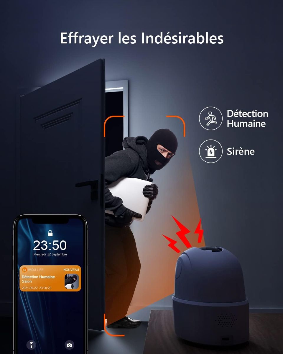 Imou Caméra Surveillance WiFi Intérieure Caméra 360° Connectée Smartphone 1080P avec Détection Humaine AI Suivi Intelligent Sirène Audio Bidirectionnel Compatible Alexa pour Bébé/Animaux