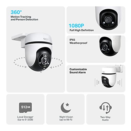 TP-Link Tapo TC40 Dome IP-Sicherheitskamera Innen & Außen, 2 MP FullHD 1080p, 360° PTZ, Nachtsicht 30 m, IP65, MicroSD, v2.0, EU
