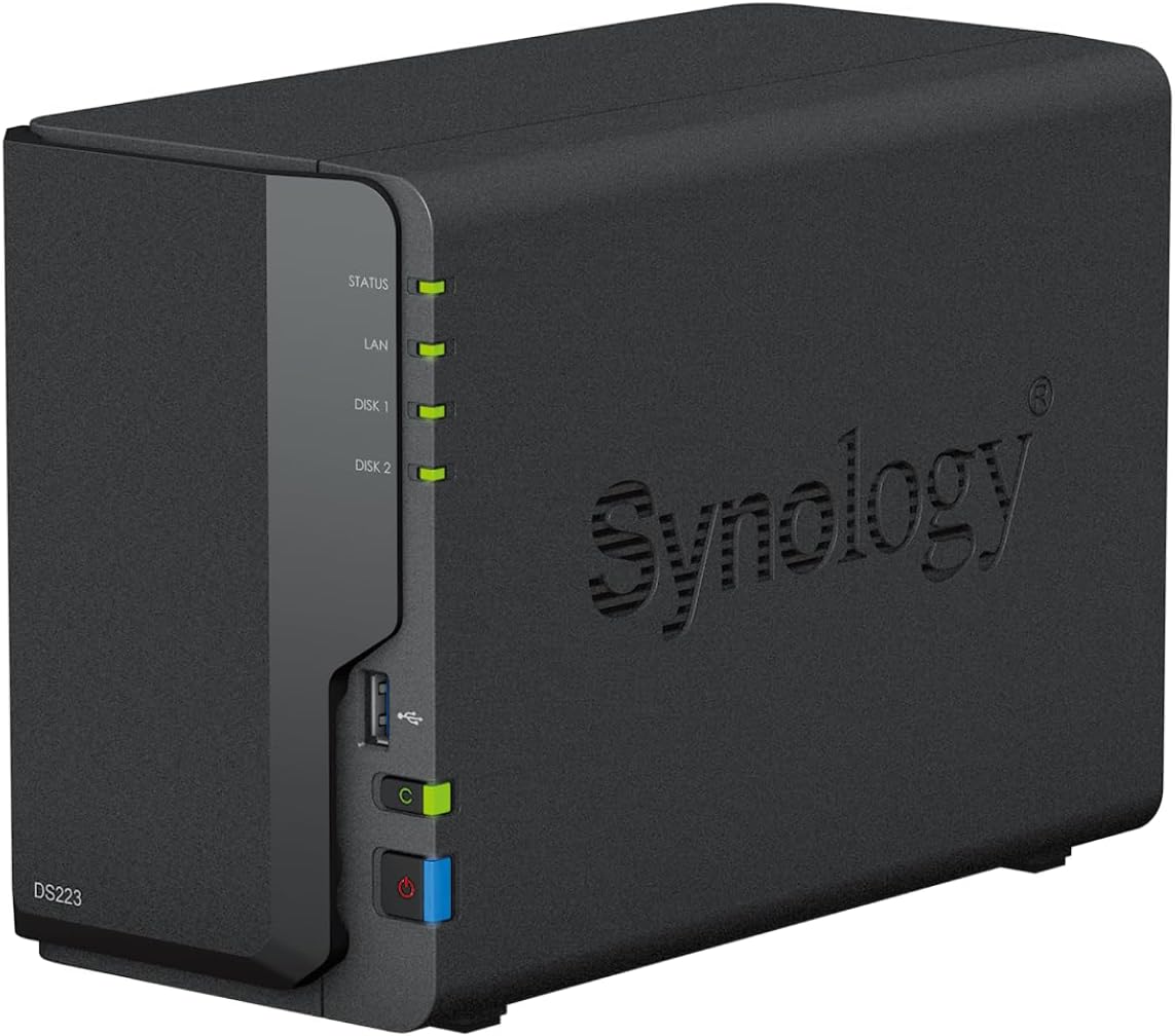 Synology DS223 2-Bay DiskStation NAS, Realtek RTD1619B Quad-Core, 2 GB DDR4, 1x 1GbE RJ-45, Schwarz, ohne HDD