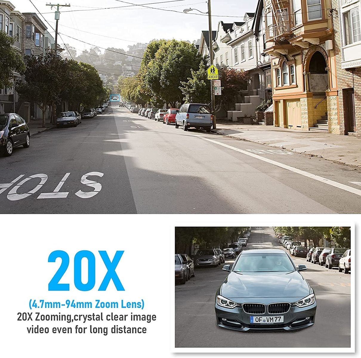 JideTech 5MP PTZ Wi-Fi Überwachungskamera Aussen 360° Dome Auto Tracking IP Kamera,20x optischer Zoom,Eingebautes Zwei Wege Audio,Humanoide Bewegungserkennung 70M IR Nachtsicht Eingebauter SD-Kartenschlitz Single