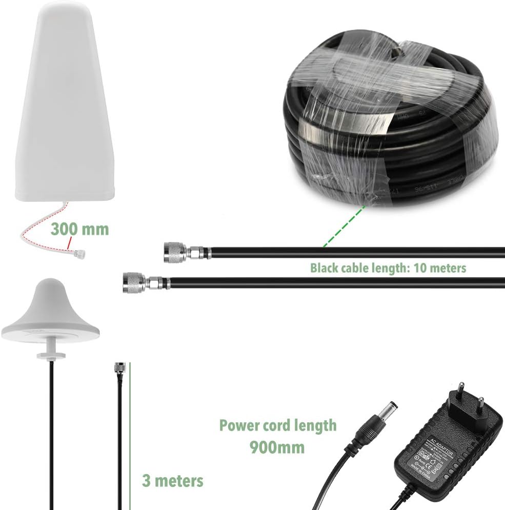 Weytoll QOA3365340188963DO Mobilfunk-Signalverstärker Tri-Band 900/1800/2100 MHz GSM/DCS/WCDMA LTE 2G/3G/4G Set mit Magnetfuß-Antenne 10 m Kabel