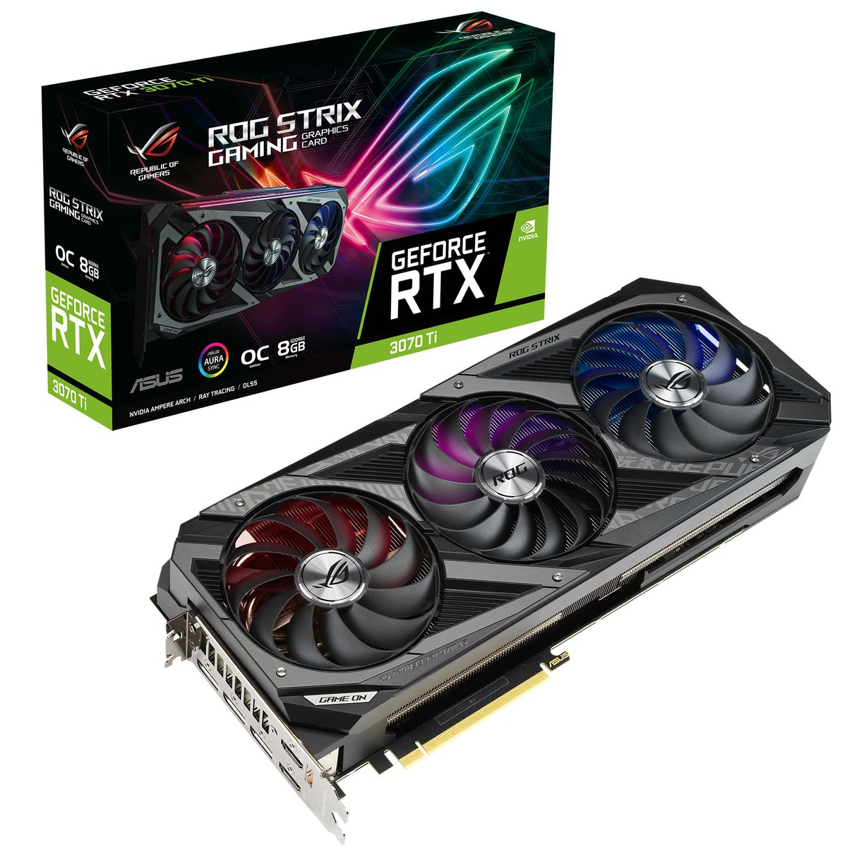 ASUS ROG Strix RTX 3070 Ti O8G Gaming Grafikkarte, NVIDIA GeForce RTX 3070 Ti 8 GB GDDR6X, PCIe 4.0, 3xDP 1.4a, 2xHDMI 2.1, 3x 8-pin, 2,9 Slots, 318,5 mm