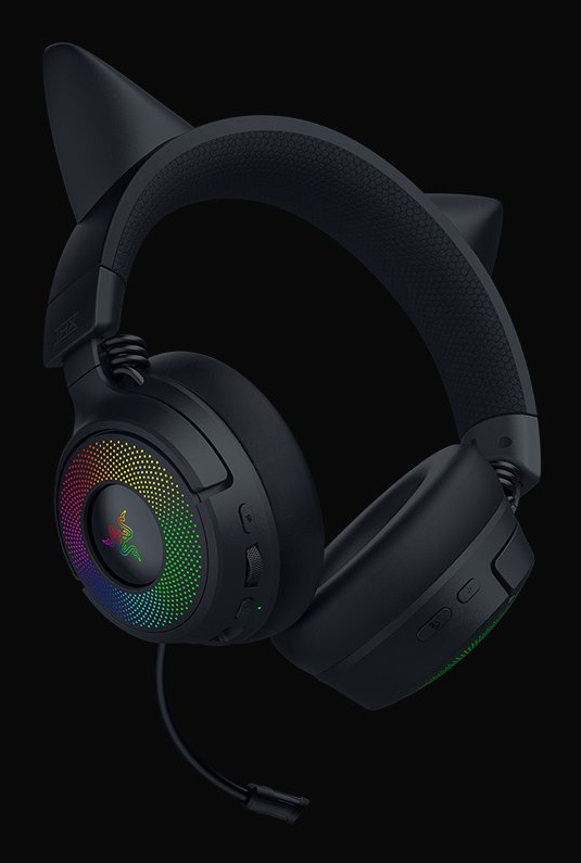 Razer Kraken Kitty V3 Pro Kabelloses Gaming-Headset, USB Typ-A, Bluetooth 5.3, HyperSpeed 2,4 GHz, THX Spatial Audio, RGB Katzenohren, 70 Std., Schwarz