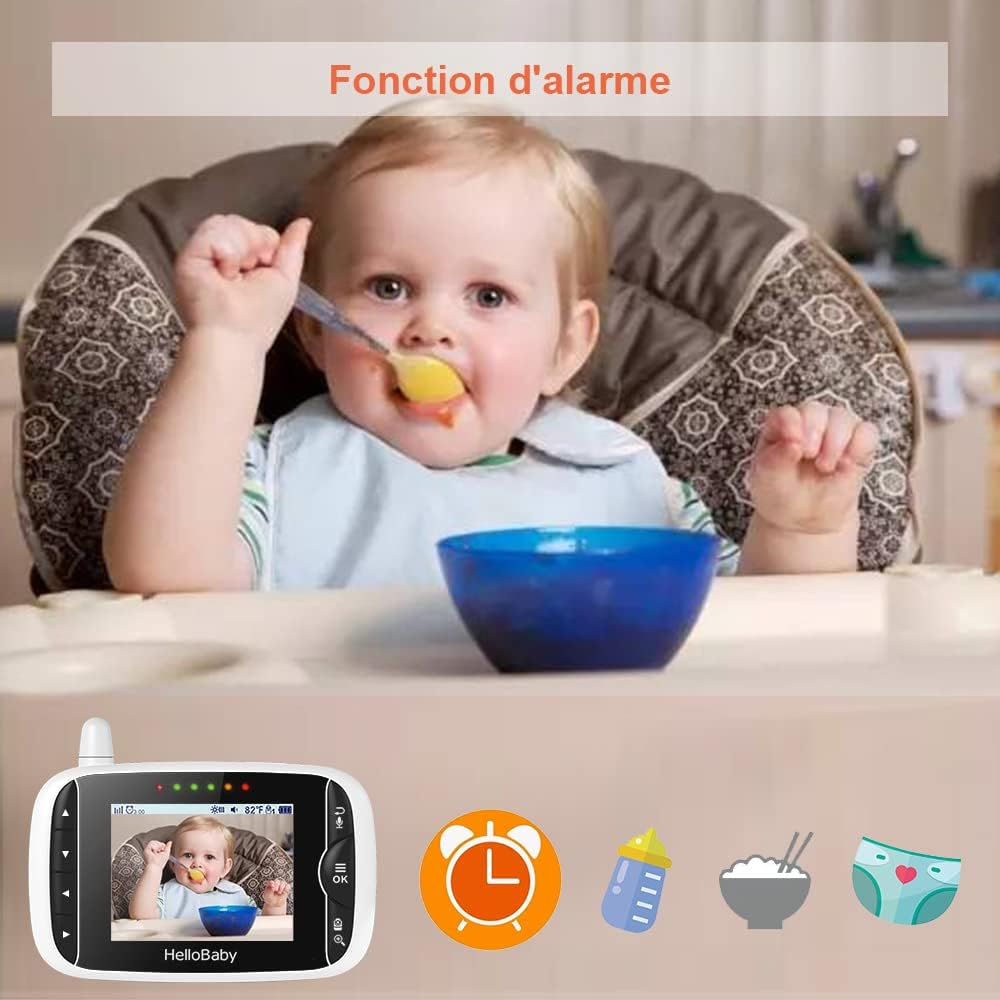 Hellobaby Babyphone Kamera, 3,2 Zoll Baby Phone mit Videokamera, 360° PTZ Babykamera Überwachung mit VOX, Nachtsicht, Temperatursensor, bidirektionales Audio, Videotelefon für Babys