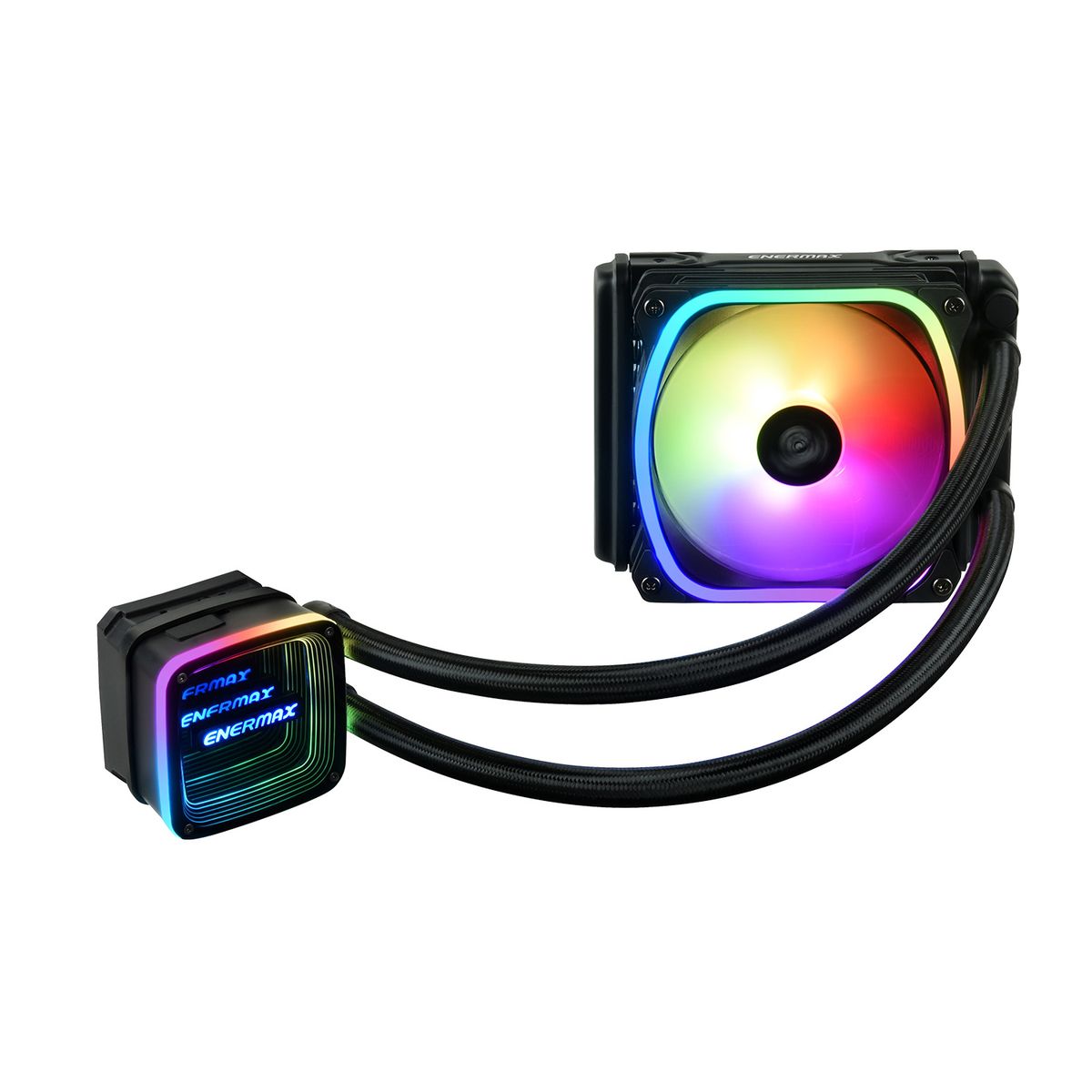Enermax ELC-AQFA120-SQA AIO-Flüssigkeitskühlung 120 mm, RGB-Lüfter, 40 cm Schläuche, 12 V Pumpe, Intel LGA 1700 & AMD AM5 kompatibel, Schwarz
