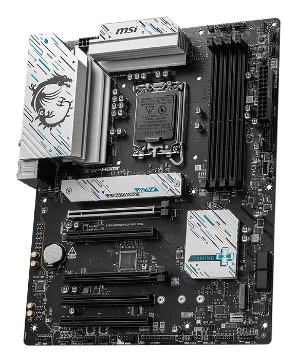 MSI B760 GAMING PLUS WIFI DDR4 Mainboard, Intel LGA 1700, ATX, DDR4 bis 128 GB, Wi‑Fi 6 (802.11ax), Bluetooth 5.3, 2.5GbE, M.2, HDMI 2.1