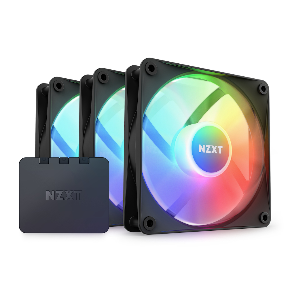 NZXT RF-C12TF-B1 F120 RGB Core Triple Pack Gehäuselüfter 12 cm, RGB, 3er-Pack, 1800 RPM, FDB-Lager, 8 LEDs, Schwarz