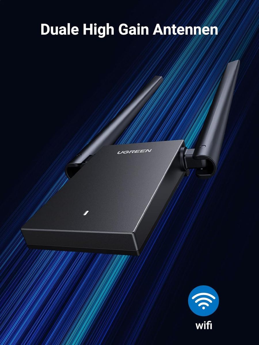 UGREEN AX1800 USB WLAN Stick Adapter WiFi 6 USB 3.0 Adapter für PC Dual 5dBi WLAN Antennen mit eingebauter Treiber, Super Wanddurchdringung und Dualband (5GHz/2.4GHz) für Windows 10/11