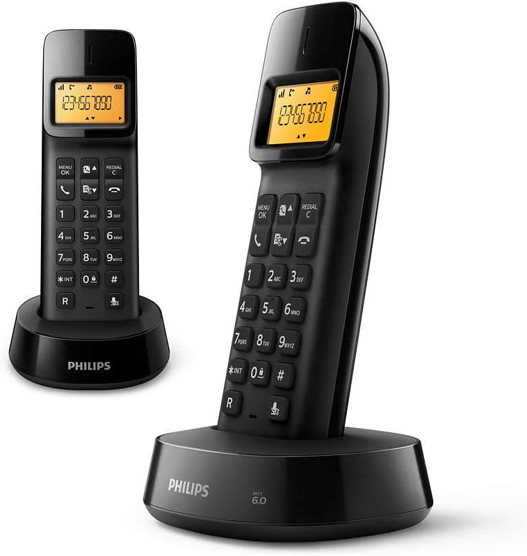 Philips D1602B - 2 x Duo Wireless Festnetztelefone, 4 cm Display, Rückmeldung, Freisprechen, Anrufer-ID, Plug & Play, Eco+ - Schwarz