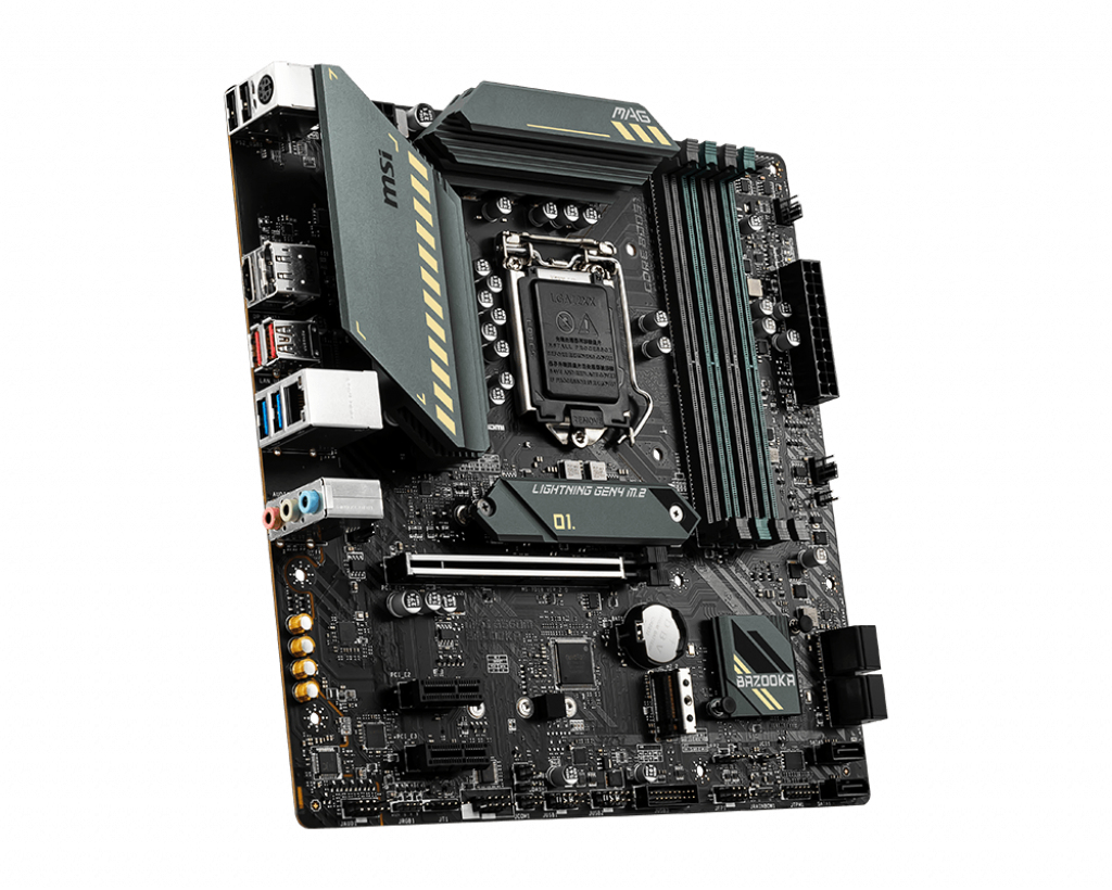 MSI MAG B560M BAZOOKA Gaming Mainboard M-ATX, unterstützt Intel Core Prozessoren der 11. Generation, LGA 1200, DDR4 Boost (5066MHz/OC), 1 x PCIe 4.0 x16, 2 x M.2 Gen4/3, 2.5G LAN M-ATX MAG B560M BAZOOKA
