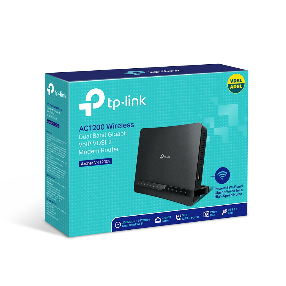 TP-Link Archer VR1200v(IT) V1.0 Modem-Router ADSL/VDSL2, Ethernet-WAN, 5x LAN, RJ11 x3, USB 2.0, Schwarz, V1