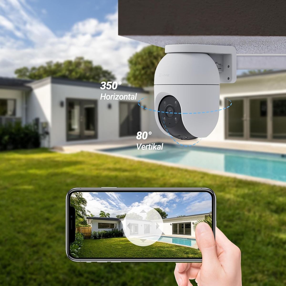 EZVIZ C8c 1080P Außen PTZ WLAN Überwachungskamera, 360° Pan/Tilt, Nachtsicht 20 m, Personenerkennung, Zwei-Wege-Audio, Aktive Verteidigung, EU