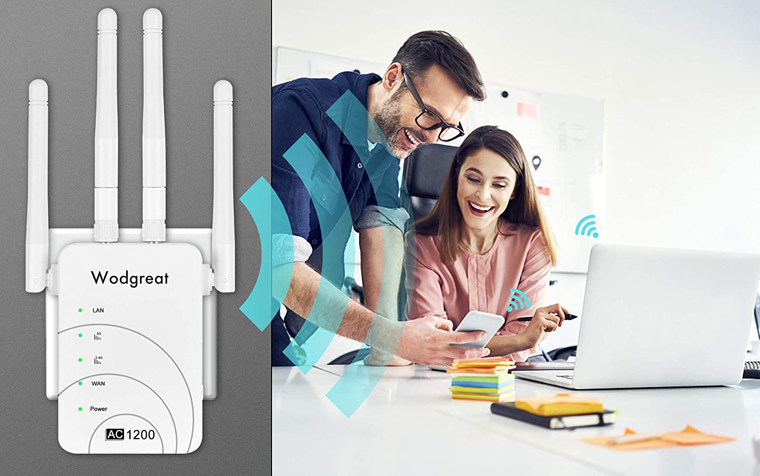 Wodgreat WLAN Repeater AC1200 Wireless Extender Dual Band Access Point