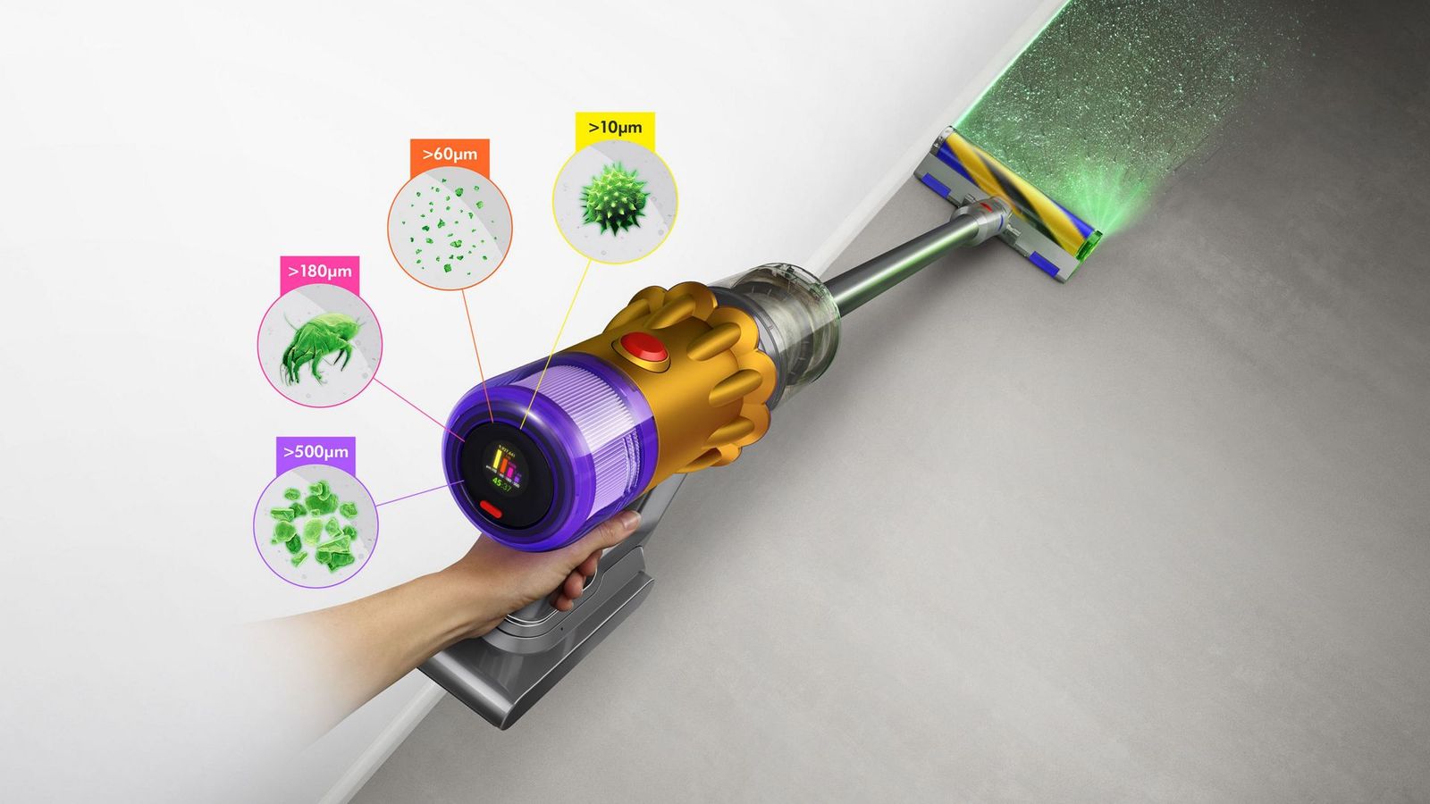 Dyson V12 Detect Slim Absolute Stabstaubsauger 2-in-1 Akku 29,4 V 60 Min Laufzeit Beutellos 0,35 l 545 W Nickel/Gelb