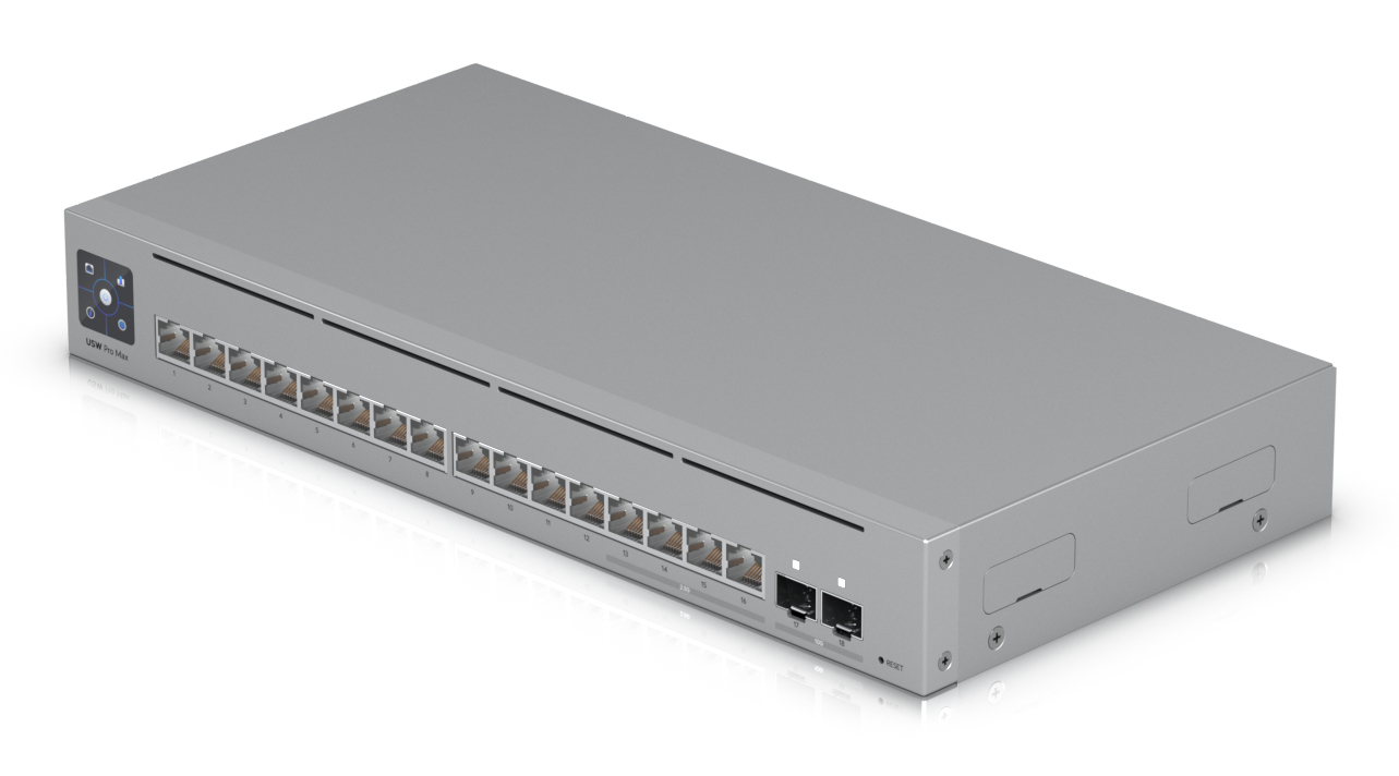 Ubiquiti USW-PRO-MAX-16 L3 Switch, 16x 2.5G (100/1000/2500) Kupfer, 2x SFP+ 10G, 1U Rack, Grau, Netzteil enthalten