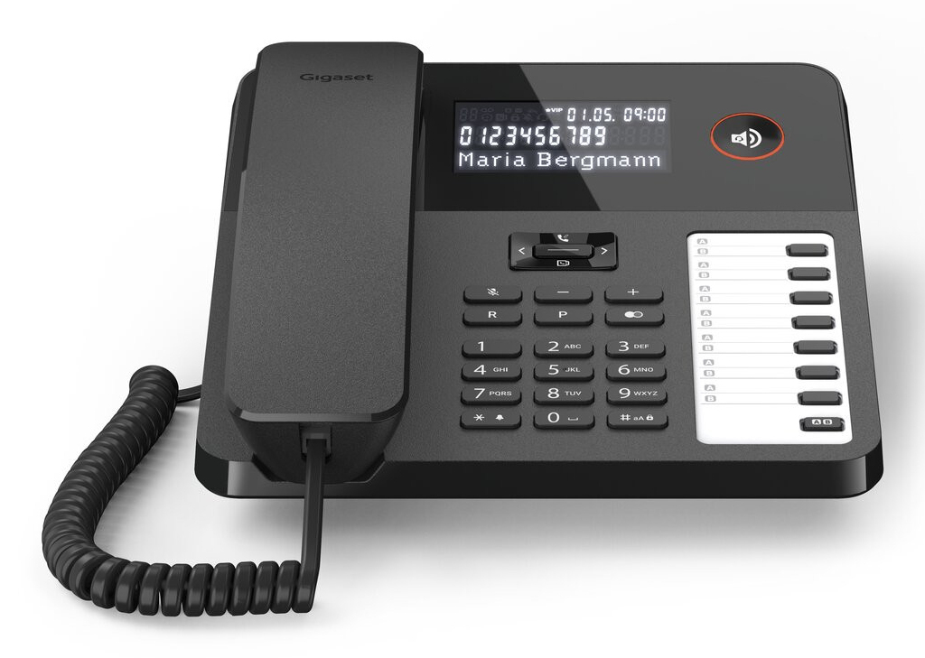 Gigaset DESK 600 Schnurgebundenes Analog-Telefon, Tisch-/Wandgerät, Anrufer-Identifikation (CLIP), LCD mit Hintergrundbeleuchtung, Freisprechfunktion, Schwarz, EU