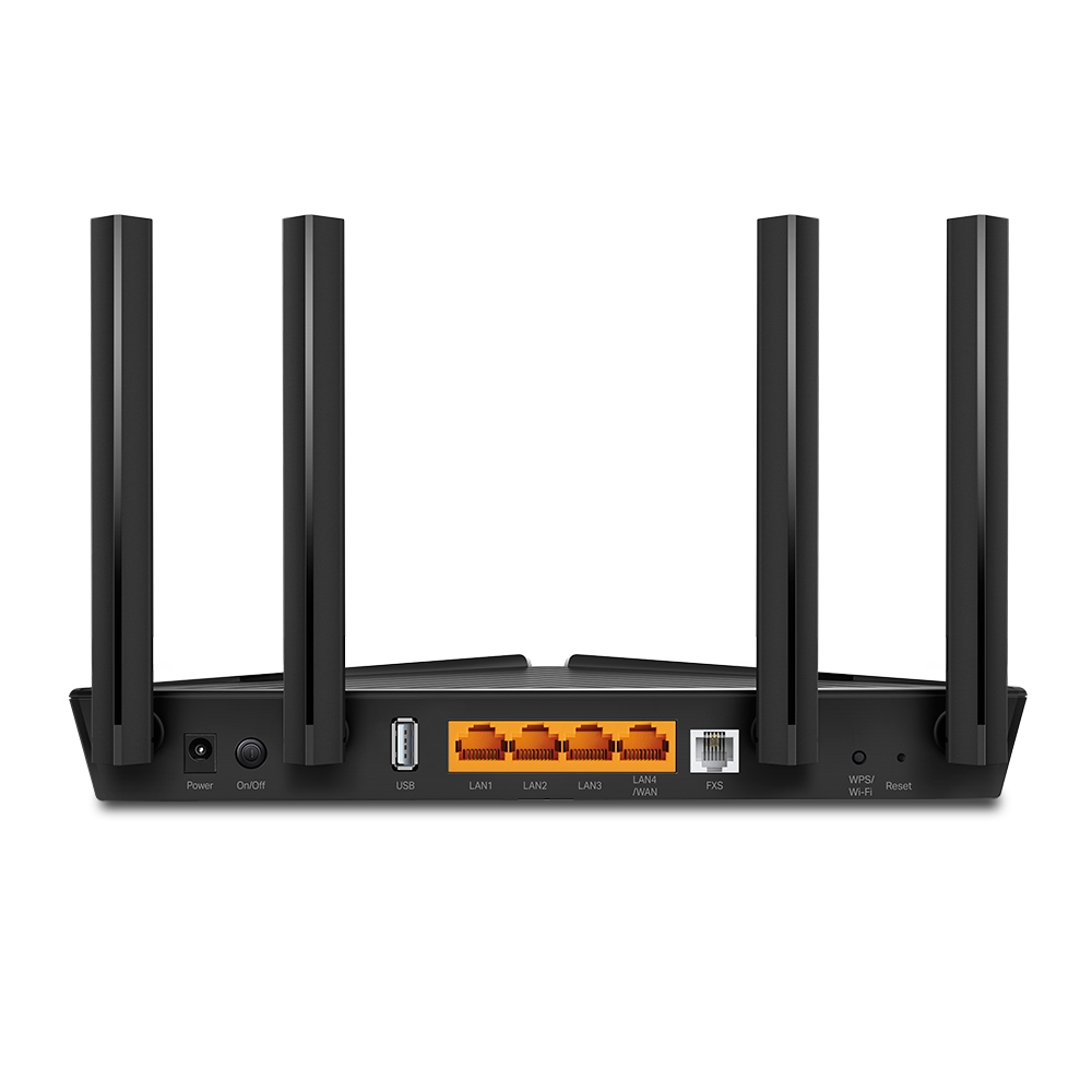 TP-Link XX230v WLAN-Router, Wi-Fi 6 Dual-Band (2,4/5 GHz) 1201 Mbit/s, Gigabit Ethernet, 4x LAN, USB, RJ-45, Schwarz, EU V1.0
