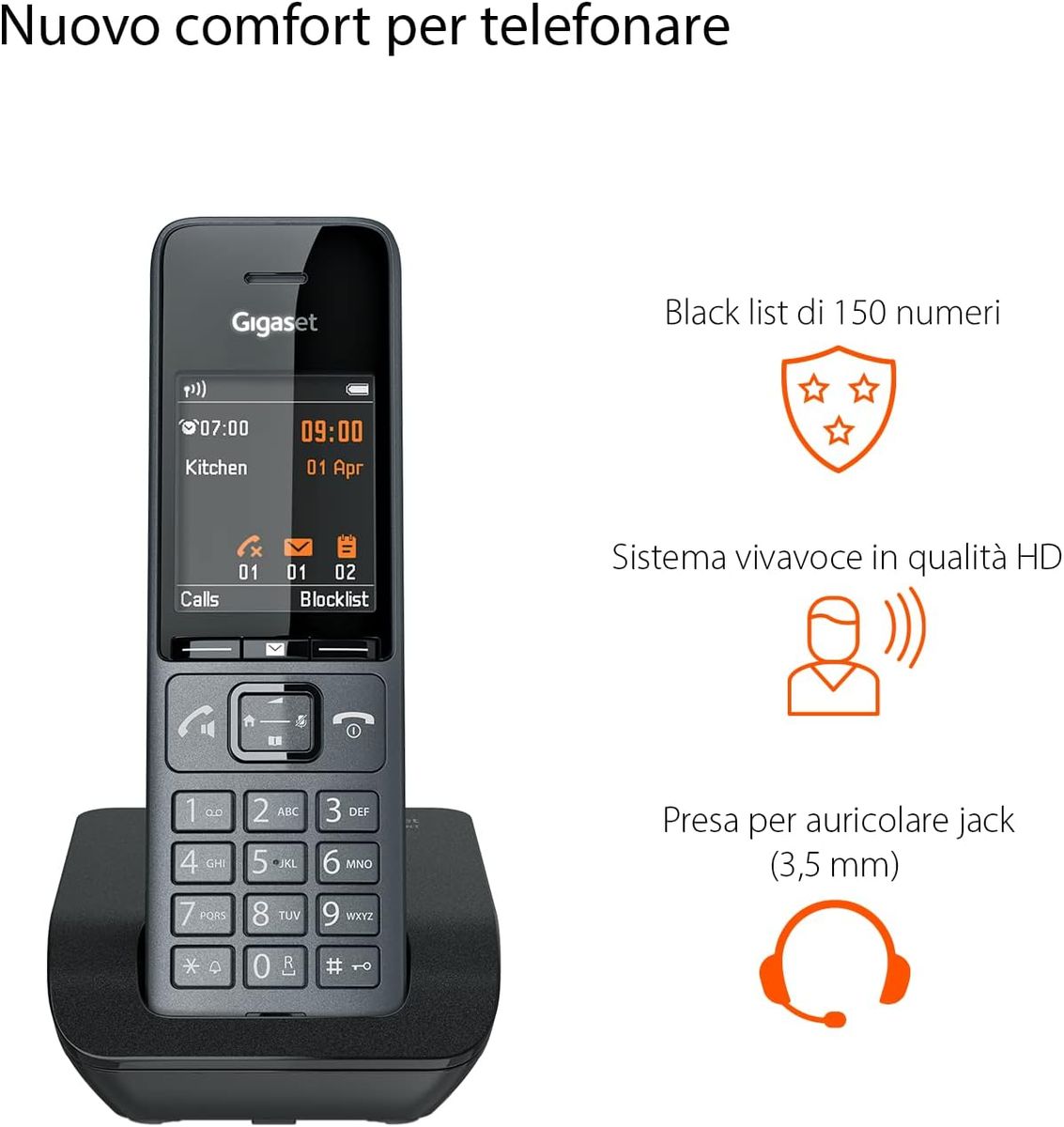 Gigaset Comfort 520A Trio – 3 schnurlose Handys mit Telefonsekretariat, Audio mit Freisprechfunktion – Anrufschutz – Adressbuch mit 200 Kontakten, schwarz, 5,2 x 2,6 x 16,1 cm; 116 Gramm
