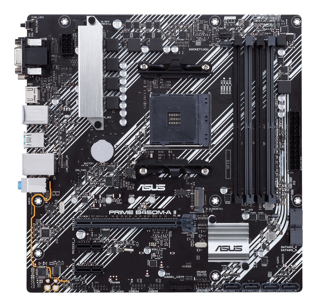 ASUS PRIME B450M-A II Mainboard, AMD B450, Sockel AM4, micro ATX, DDR4, 4x DIMM, 128 GB, SATA III, M.2, HDMI 2.0b, Realtek Gigabit LAN