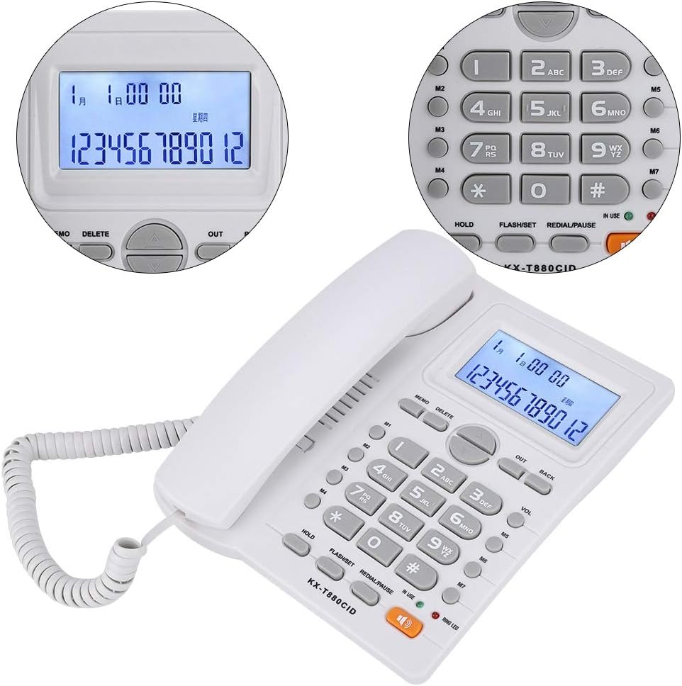 Tosuny KX-880CID Schnurgebundenes Telefon mit Freisprecheinrichtung und Anrufer ID Anzeige, Festnetztelefon mit Zwei Anschlüssen für Privatanwender/Hotel/Unternehmen/Büro Weiß