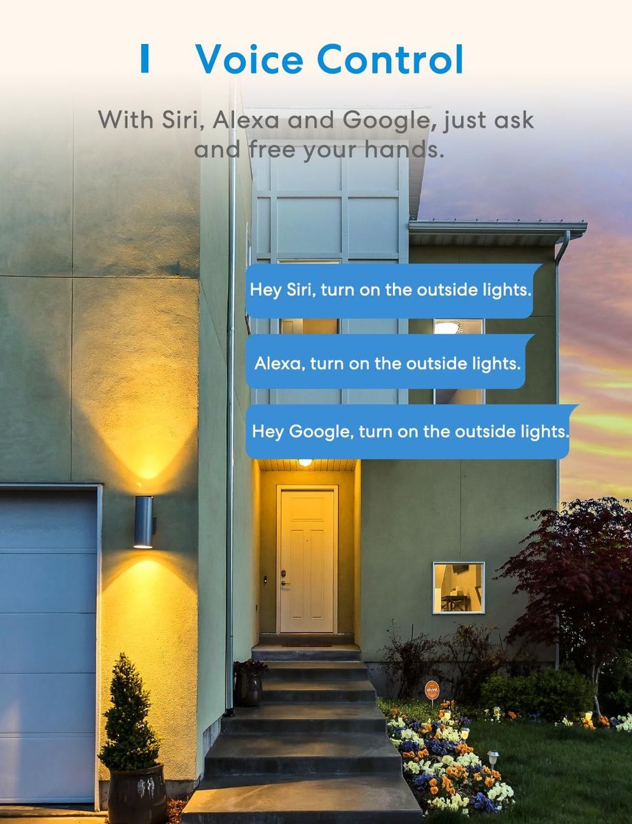 Meross WLAN Outdoor Steckdose funktioniert mit Apple HomeKit, Smart Außensteckdose Wasserdicht IP44, WiFi Garten Doppelsteckdose, kompatibel mit Siri, Alexa, Google Assistant, nur 2,4 GHz 10 A Outdoor Steckdose