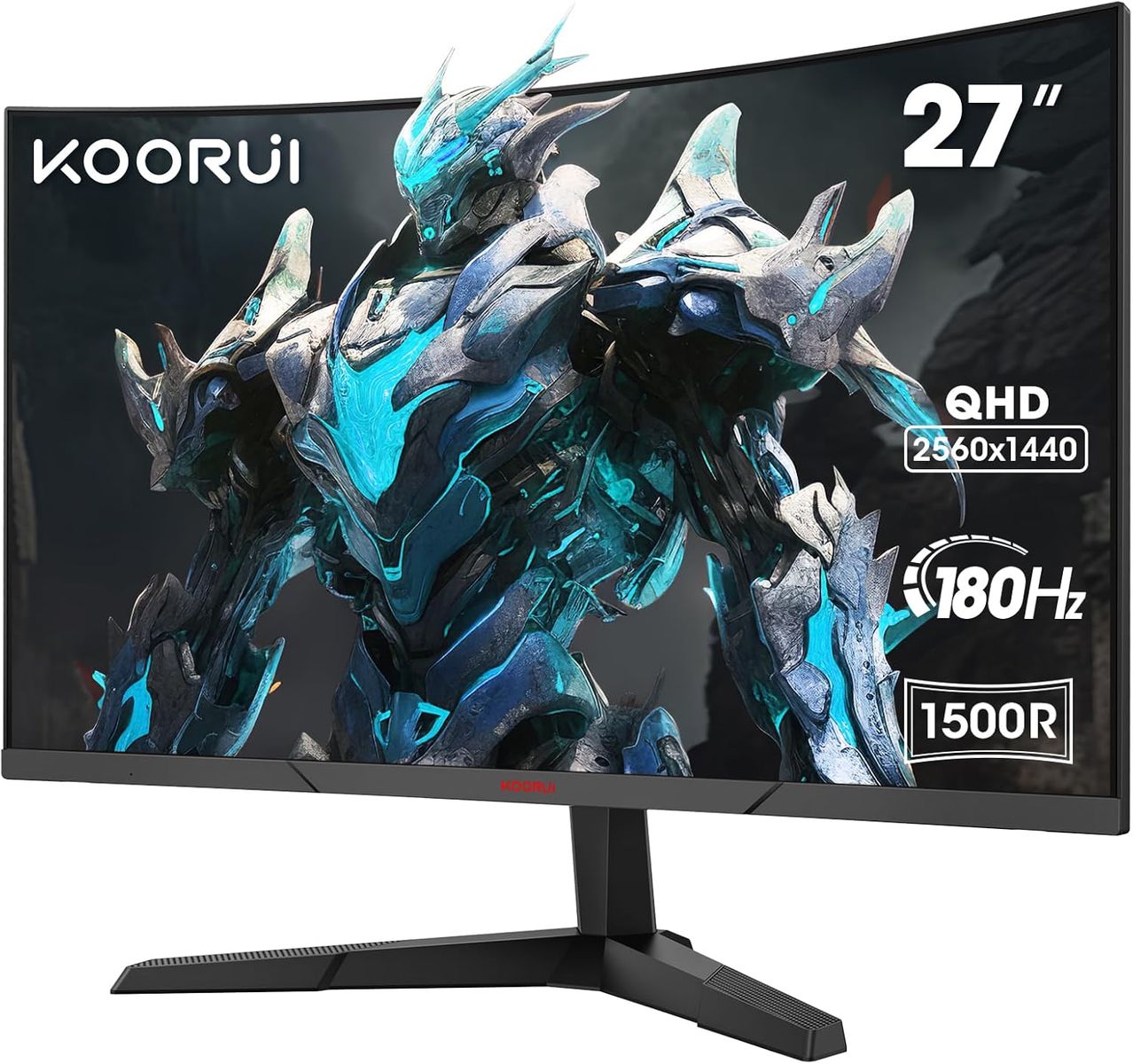 KOORUI Gaming Monitor 27 Zoll, 1500R Fläche Bildschirm 2560X1440 (QHD), 180HZ 1ms Mornitor, DCI-P3 85%, Ultradünne Blende, Einstellbare Neigung, Unterstützt HDMI/DP