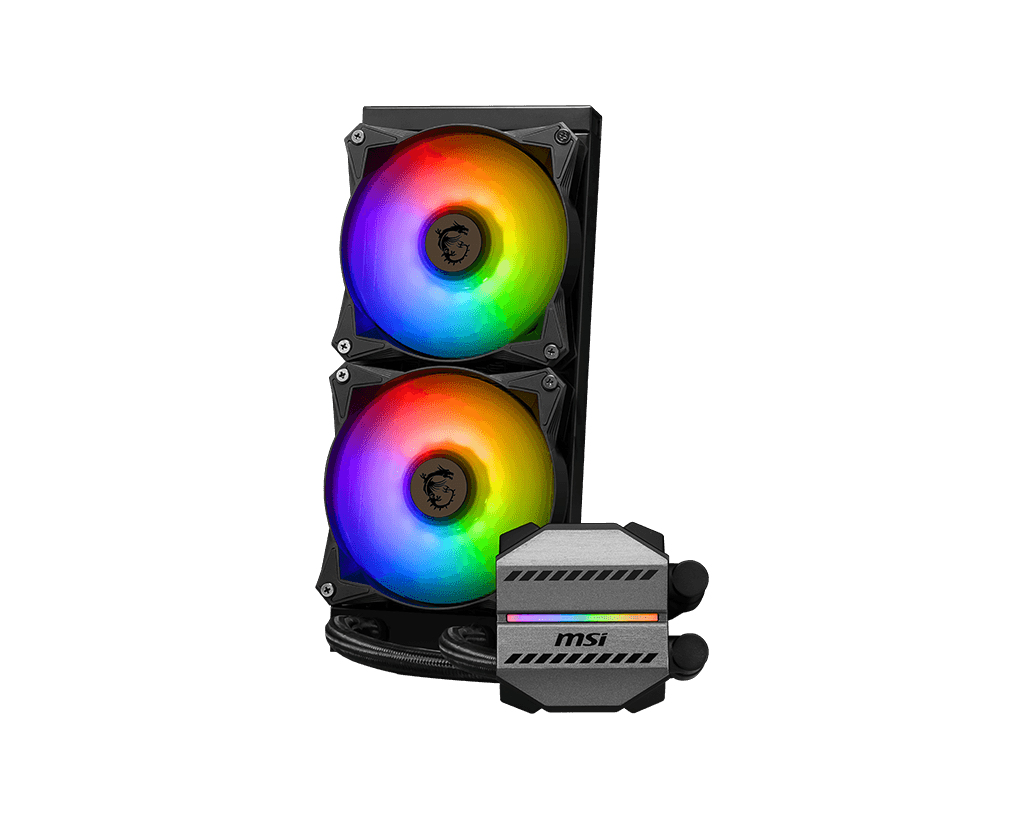 MSI MAG Coreliquid M240 All-in-One Flüssigkeitskühler 240 mm, 2x120 mm Lüfter, RGB, Schwarz, kompatibel mit AM5/AM4/LGA1700