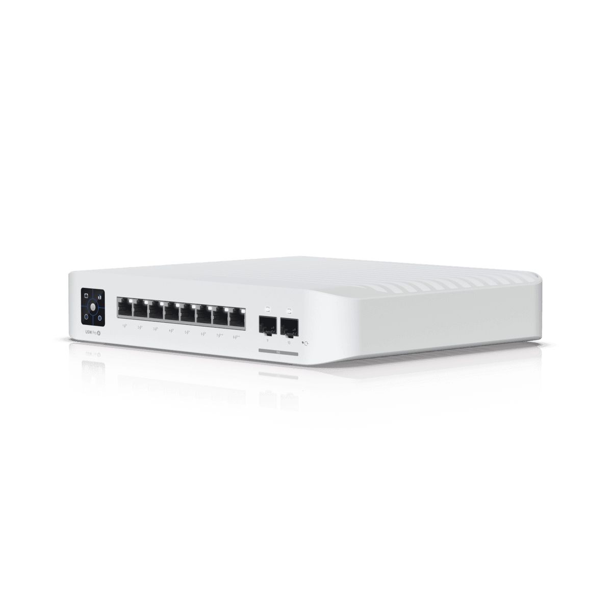 Ubiquiti USW-PRO-8-POE Managed L2/L3 Switch, 8x Gigabit PoE (6x PoE+, 2x 4PPoE), 2x SFP+, 120W Gesamtleistung, 1U, Weiß