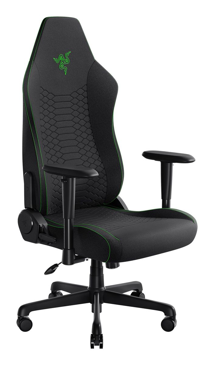 Razer Iskur V2 X PC-Gamingstuhl, Stoff, Schwarz/Grün, 136 kg Tragkraft, 2D-Armlehnen, Lendenkissen, 5 Rollen