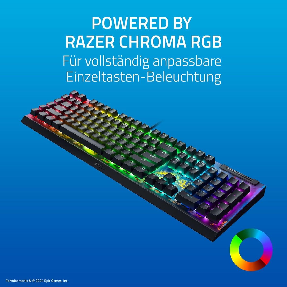 Razer BlackWidow V4 X Fortnite Edition - Mechanische Gaming-Tastatur - Razer Snap Tap (Yellow Switches, 6 eigene Makro-Tasten, Doubleshot-ABS-Tastenkappen, Chroma RGB) - (DEU Layout - QWERTZ)