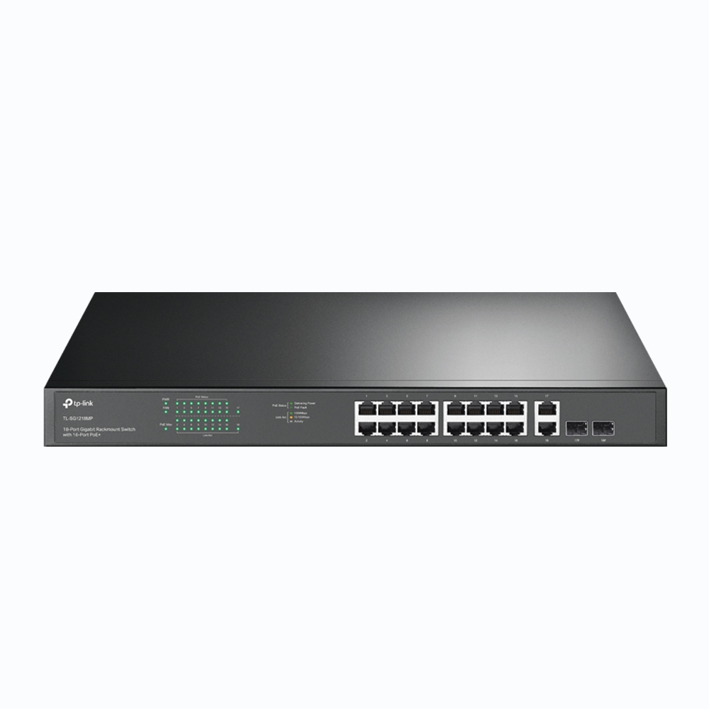 TP-Link TL-SG1218MP(UN) V4.0 18-Port Gigabit Rackmount-Switch, 16x PoE+ (250W), Unmanaged, 1U, AC-Netzteil, EU