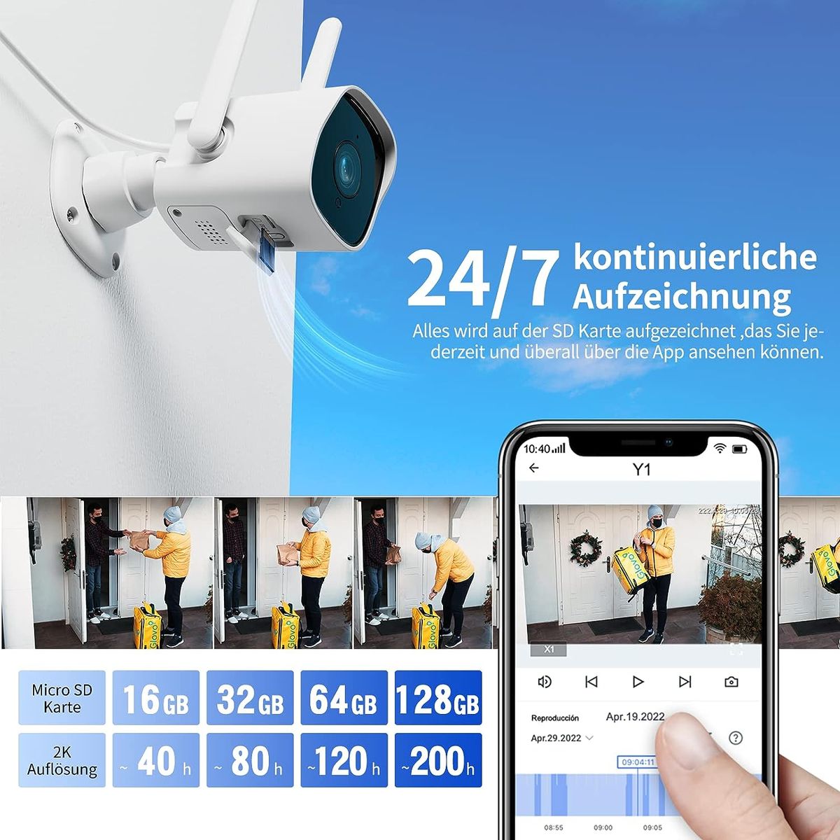 wansview Überwachungkamera Aussen WLAN - 2K WLAN Kamera Outdoor, WiFi Camera mit Datenschutzbereich, Zwei-Wege-Audio, SD Kartenslot, RTSP, Fernzugriff Y1 (Weiß)