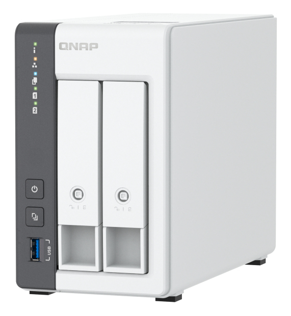 QNAP TS-216G 2-Bay NAS Tower, 2,5GbE, Quad-Core Cortex-A55 2,0 GHz, 4 GB RAM, NPU, Hot-Swap, 2x SATA HDD/SSD, 2x RJ-45, 65 W, Weiß