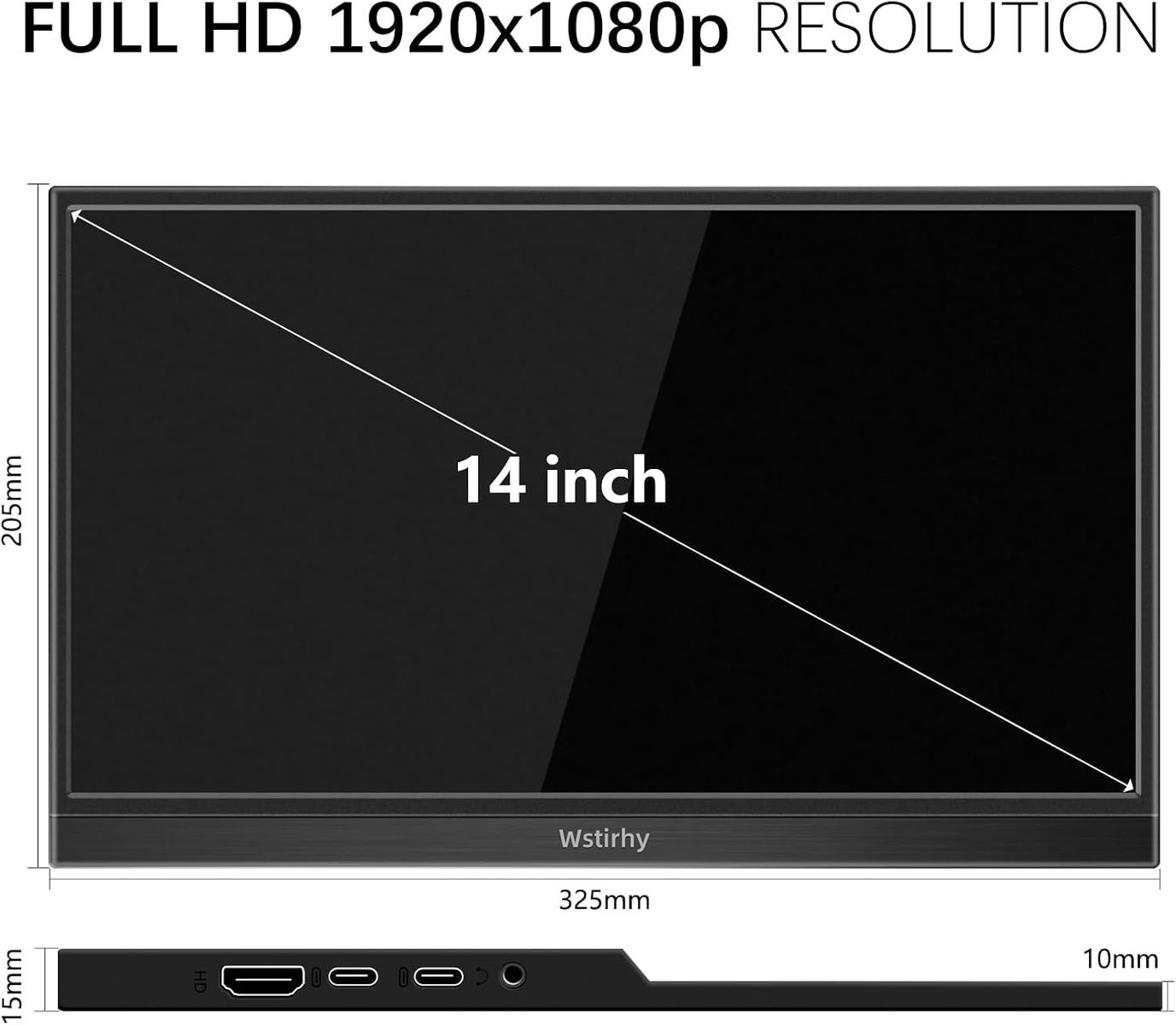 Wstirhy Portable Touchscreen Monitor USB C 14 Zoll 1920x1080p IPS Touch Bildschirm mit Lautsprechern, HDMI, Typ-c Reise externer Monitor für PC Laptop Xbox PS4/5 Switch